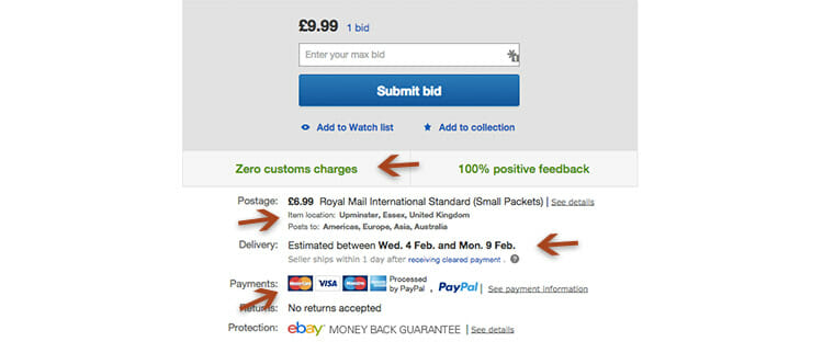 eBay gives you all the information up-front