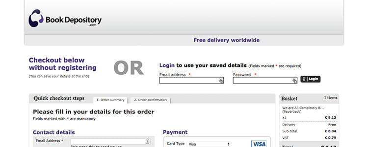 thebookdepository lets you check out without creating an account