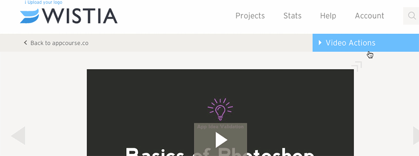 Wistia shows a simple slide effect to display more tools.