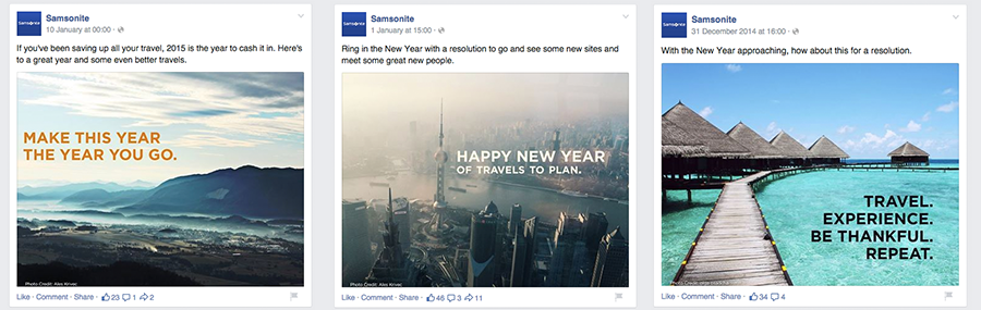 Samsonite's posts are recognisable even without any visible branding.