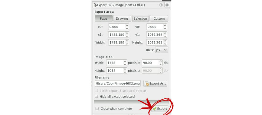 export from inkscape to png