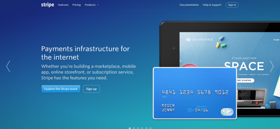 Stripe, webpage, phone, card