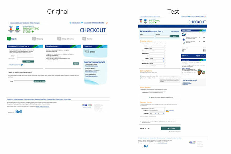  The Olympic Store Checkout, ab testing examples