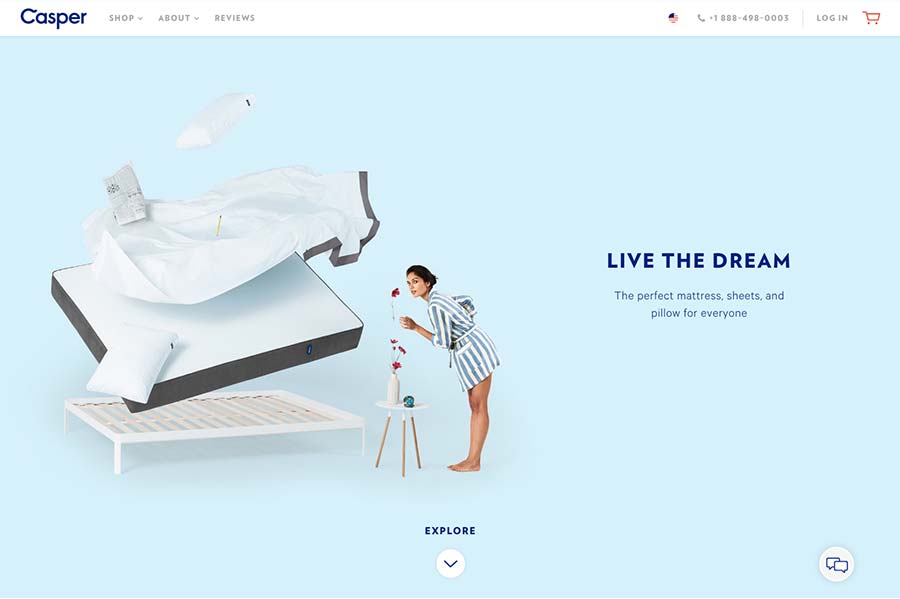 Casper, ecommerce site design inspiration